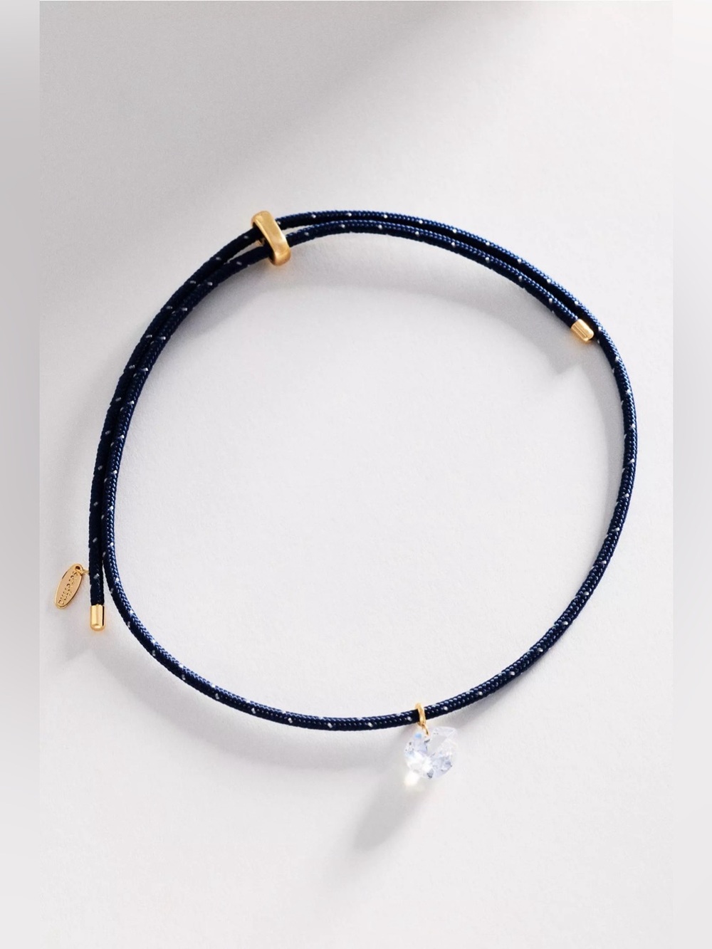 NWT Anthropologie Adjustable Corded Crystal Pendant Necklace, Navy Blue